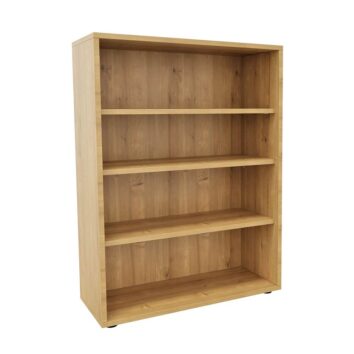 Rangement mi-haut en bois avec étagères, modèle monobloc, dimensions H136 L100.