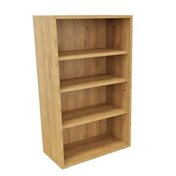 Rangement mi-haut en bois avec quatre étagères, monobloc, dimensions H136 L80 cm, finition mélaminée.