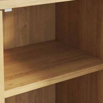 Tablettes de rangement en mélamine bois, hauteur adaptée pour bureau. Monobloc H73 L80.