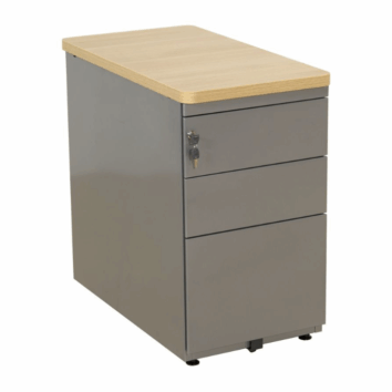 Caisson hauteur bureau avec 3 tiroirs, coloris gris et bois, profondeur 60 cm, gamme Ligne Élégance.