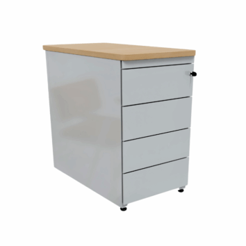 Caisson hauteur bureau 4 tiroirs avec plateau bois clair et structure métallique, gamme élégance.