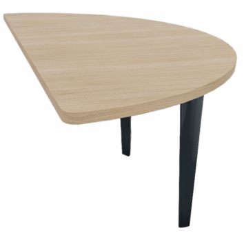 Table demi-lune en bois 160x80 avec deux pieds noirs et platine, idéale pour espaces conviviaux.