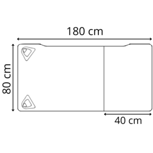 Dimensions d'un bureau avec caisson porteur, 180x80 cm, de la gamme Ligne ÉLÉGANCE, vue de dessus.