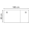 Dessin d'un bureau avec caisson porteur, dimensions 180x80 cm, de la gamme Ligne PLUS.