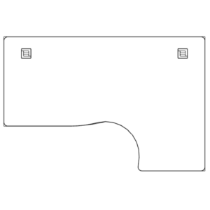Bureau d’angle asymétrique, disposition gauche, gamme Ligne PLUS, avec découpes distinctes.