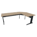Bureau en angle 90° Gamme Ligne PLUSet, 120x80 cm, poste simple avec plateau en bois et pieds métalliques noirs.