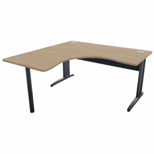 Bureau d'angle symétrique en bois clair avec pieds noirs, Gamme Ligne PLUSet.
