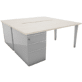 Bureau double en bois clair avec caisson porteur, de la gamme Ligne ÉLÉGANCE, pour espace de travail moderne.