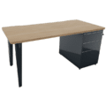 Bureau avec caisson porteur de la gamme Ligne ÉLÉGANCE, plateau en bois et pieds noirs.