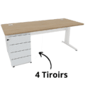Bureau avec caisson porteur à 4 tiroirs, 160x80 cm, de la gamme Ligne PLUSet, surface bois clair.