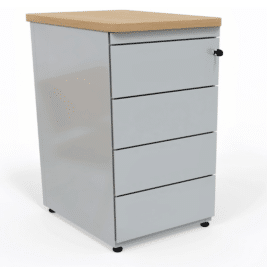 Caisson de bureau à hauteur, 4 tiroirs, dessus en bois, structure métal. Gamme Ligne Plus, pr. 60 cm.