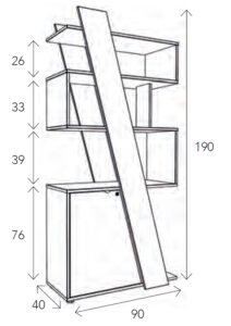 118-Croquis bibliothèque Croquis de la bibliothèque de la gamme "PyraKhafre" avec des étagères inclinées, H. 190 cm.