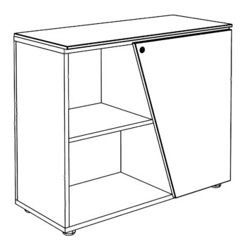 Armoire basse "PyraKhafre" de 76 cm avec portes à droite, offrant deux étagères de rangement. Design filaire épuré.