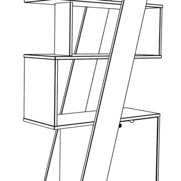 Dessin d'une bibliothèque de la gamme "PyraKhafre", H. 190 cm, avec étagères asymétriques et porte à droite.