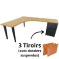 Bureau d'angle symétrique en bois avec caisson à 3 tiroirs pour dossiers, Gamme Ligne ÉLÉGANCE.