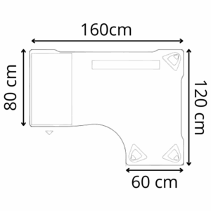 Bureau compact asymétrique avec caisson porteur, dimensions 160x120 cm, Gamme Ligne ÉLÉGANCE.