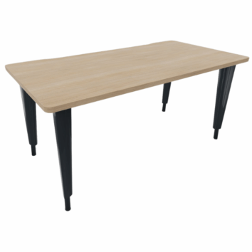 Bureau à hauteur réglable de la gamme Ligne ÉLÉGANCE, dimensions 160x80, avec plateau bois clair et pieds noirs.