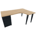Bureau d'angle asymétrique avec caisson porteur, dimensions 180x120 cm, retour à droite, gamme Ligne ÉLÉGANCE.