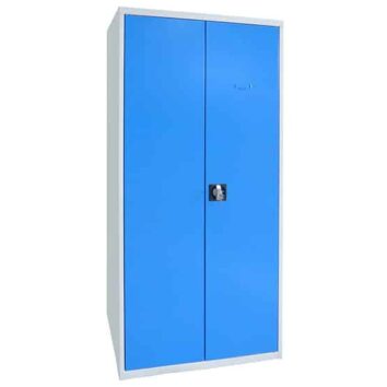 Armoire à balais bleue à portes closes, Vestiaire Grande Largeur L.80 cm ONEGA, idéale pour rangement optimisé.