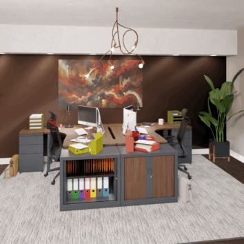 bureau double angle asymétrique L240 cm -Gamme ligne élégance -ambiance simple