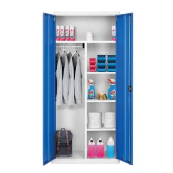 Vestiaire Grande Largeur L.80 cm ONEGA avec portes bleues, étagères et espace penderie. Rangement divers.