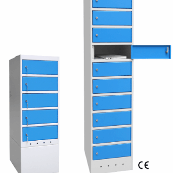 Armoire sécurisée pour PC portables et tablettes de la gamme Essentiel, avec plusieurs compartiments verrouillables.