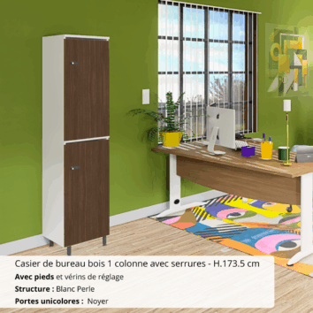 Casier de bureau bois 1 colonne avec serrures avec pieds - H.173.5 cm