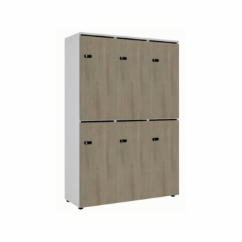 Casier de bureau bois 3 colonnes de 2 cases avec serrures - H.173.5 cm - simple