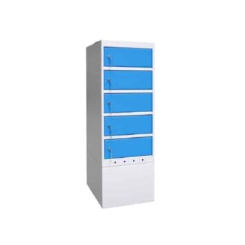 Armoire sécurisée à 5 compartiments bleus pour ranger PC portables et tablettes, Gamme Essentiel.