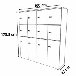Dimension rangement de bureau bois 4 colonnes avec serrures - H.173.5 cm