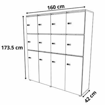 Dimension rangement de bureau bois 4 colonnes avec serrures - H.173.5 cm