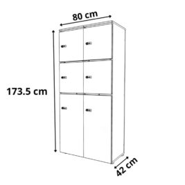 Dimensions rangement de bureau bois 2 colonnes avec serrures H.173.5 cm