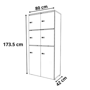 Dimensions rangement de bureau bois 2 colonnes avec serrures H.173.5 cm