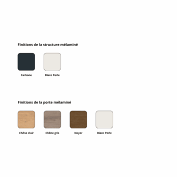 Finitions disponibles pour un vestiaire bois 1 colonne L. 40 cm: structure en carbone ou blanc perle, portes en chêne clair, gris, noyer, blanc.