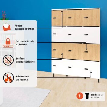 Les avantages Vestiaire multicases bois 12 casiers - H.173.5 cm