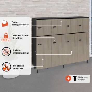 Les avantages bureau bois 4 colonnes avec serrures - H.131.4 cm