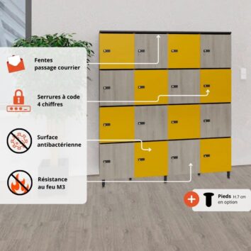 Les avantages du Vestiaire multicases bois 16 casiers - H.173.5 cm
