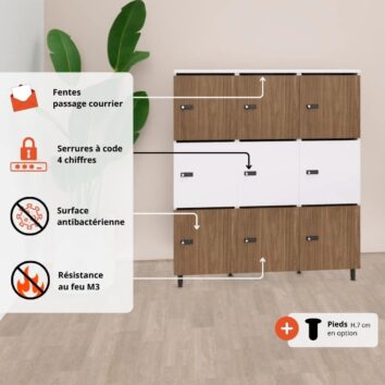 Les avantages du vestiaire multicases bois 9 casiers - H.131.4 cm