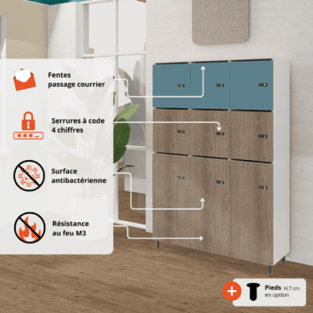 Les avantages du rangement de bureau bois 3 colonnes avec serrures - H.173.5cm