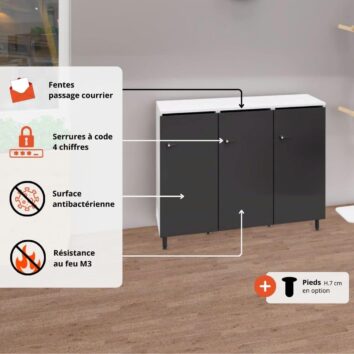 Les avantages du rangement de bureau bois 3 portes avec serrures - H.89.3 cm