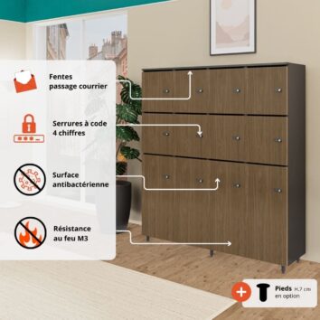 Les avantages du rangement de bureau bois 4 colonnes avec serrures - H.173.5cm