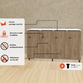 Les avantages du rangement de bureau bois 4 portes avec serrures – H.89.3 cm