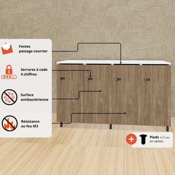 Les avantages du rangement de bureau bois 4 portes avec serrures – H.89.3 cm