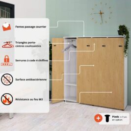 Les avantages du vestiaire bois 4 colonnes SANS P L 160cm blanc perle et chene clair