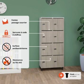 Les avantages du vestiaire multicases bois 8 casiers - H.173.5 cm