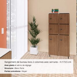 Rangement de bureau bois 2 colonnes avec serrures - H.173.5 cm Blanc Perle et Noyer