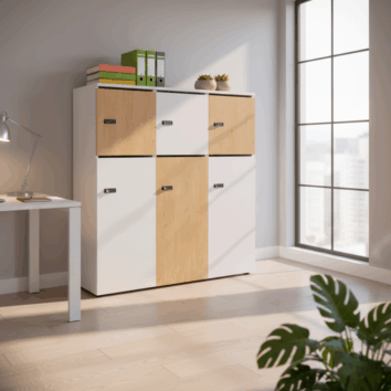 Rangement de bureau bois 3 colonnes - H.131.4 cm - ambiance simple