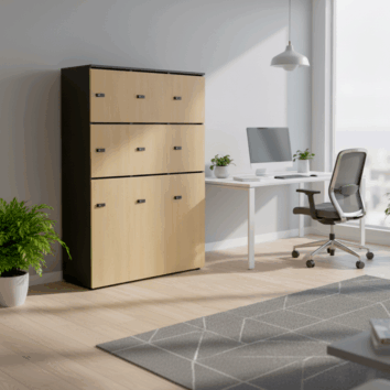 Rangement de bureau bois 3 colonnes - H.173.5 cm - ambiance simple