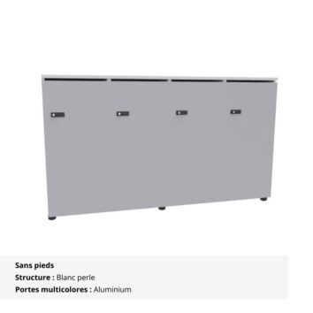 Rangement de bureau bois 4 portes avec serrures - H.89.3 cm - Aluminium