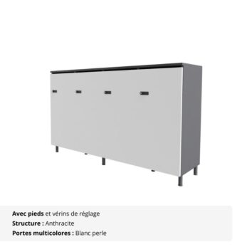 Rangement de bureau bois 4 portes avec serrures - H.89.3 cm - blanc perle